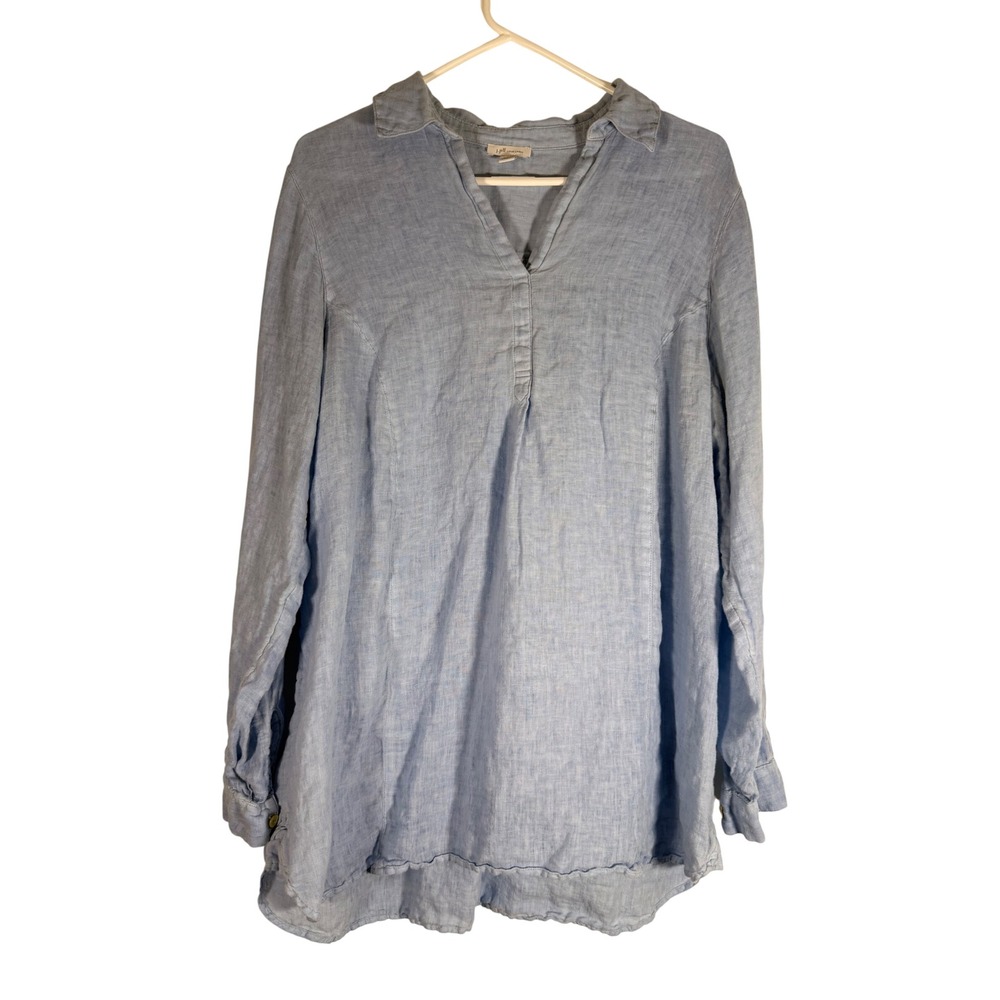 J. Jill Love Linen Light Blue Long Sleeve Tunic Top Luxury Chic 100% Linen